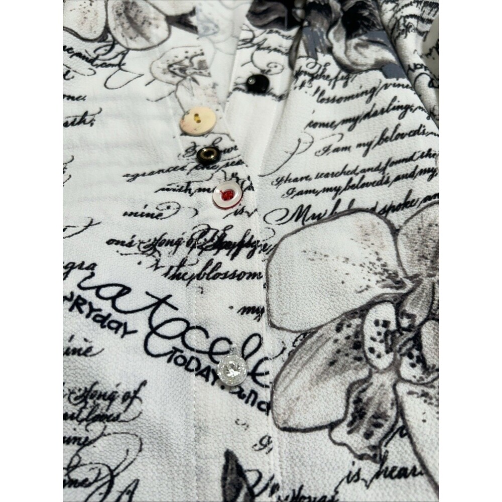 Mishca Floral Script Print Blouse Size Large - Picture 6 of 9